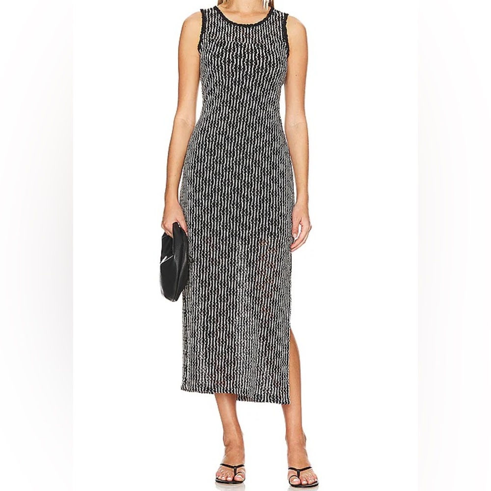 Steve Madden Nyssa Bodycon Midi Dress in Woven Black & White size Small
